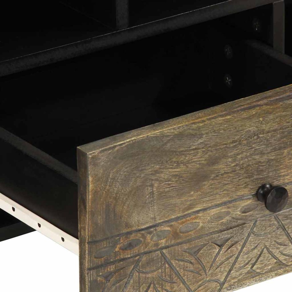 Mueble de TV madera maciza de mango negro 100x33x46