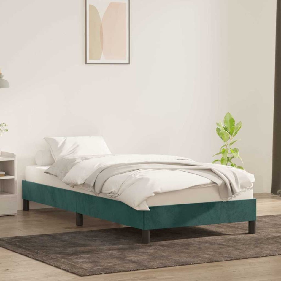 Estructura de cama sin colchón terciopelo verde oscuro