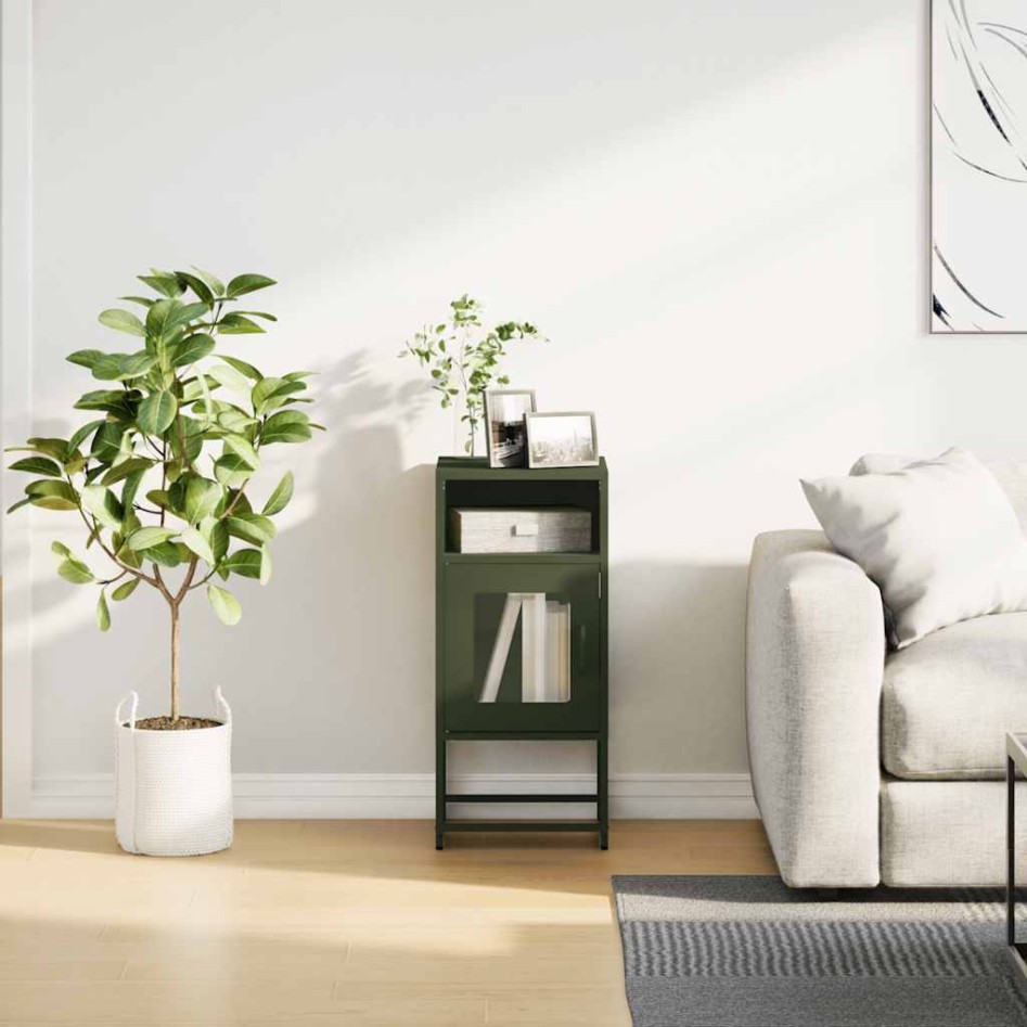 Mesita de noche de acero laminado verde oliva 36x39x78