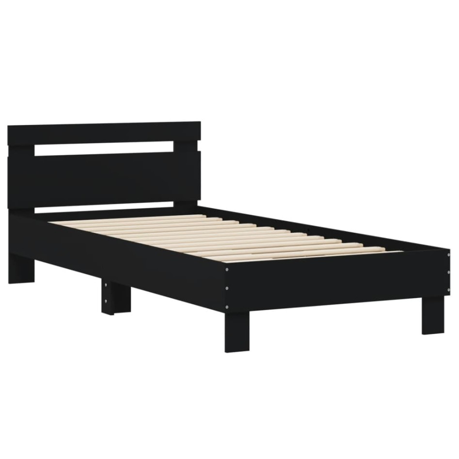 Estructura cama con cabecero madera ingeniería negra 75x190