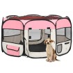 Parque de perros plegable y bolsa transporte rosa 125x125x61cm