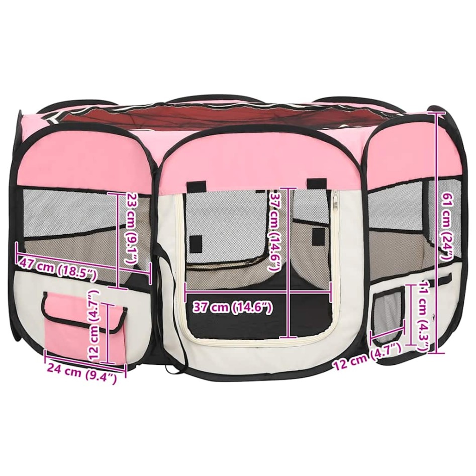 Parque de perros plegable y bolsa transporte rosa