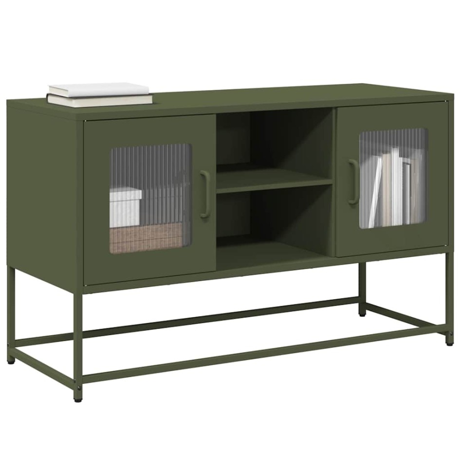 Mueble para TV de acero verde oliva 100,5x39x60,5