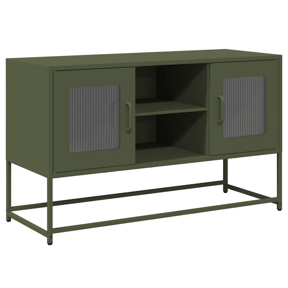 Mueble para TV de acero verde oliva 100,5x39x60,5
