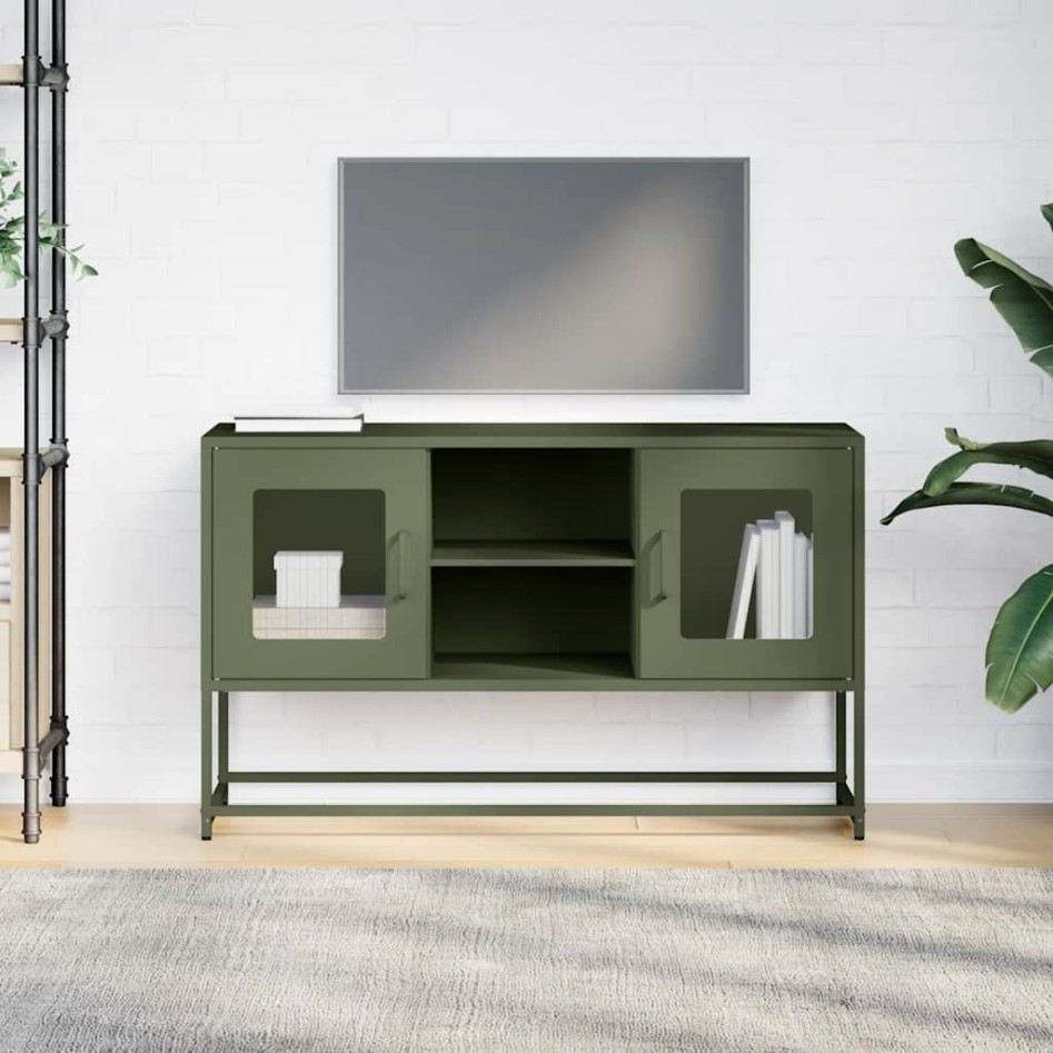 Mueble para TV de acero verde oliva 100,5x39x60,5