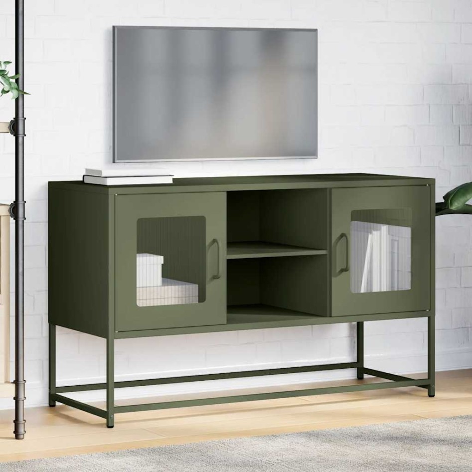 Mueble para TV de acero verde oliva 100,5x39x60,5