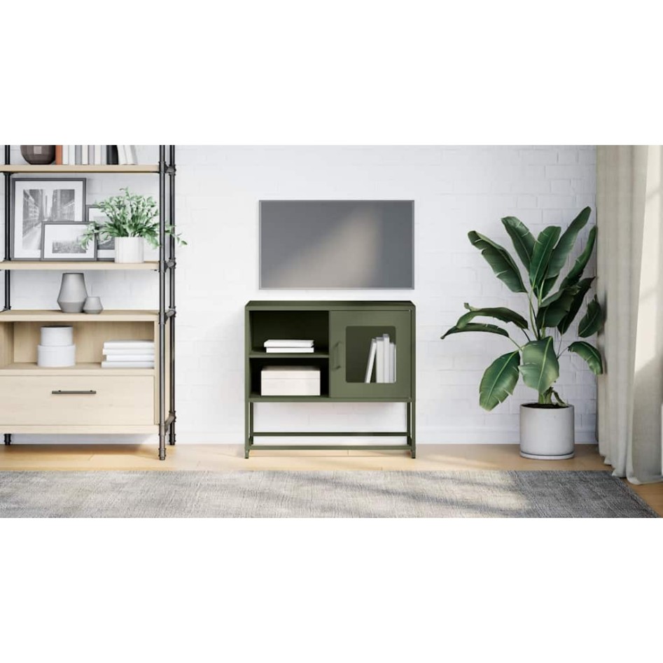 Mueble para TV de acero verde oliva 68x39x60,5