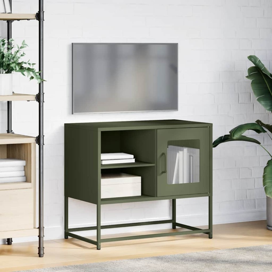 Mueble para TV de acero verde oliva 68x39x60,5