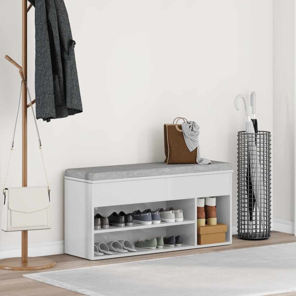 Banco zapatero madera de ingeniería blanco brillo