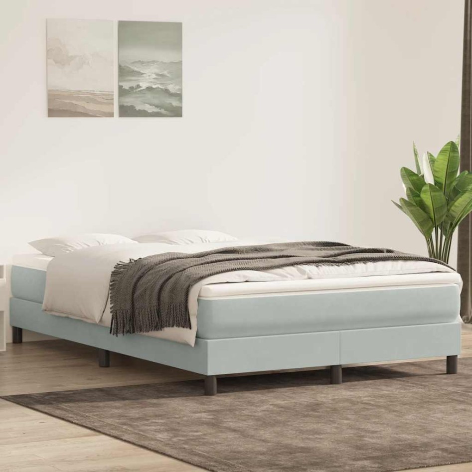 Cama box spring sin colchón terciopelo gris claro 140x210