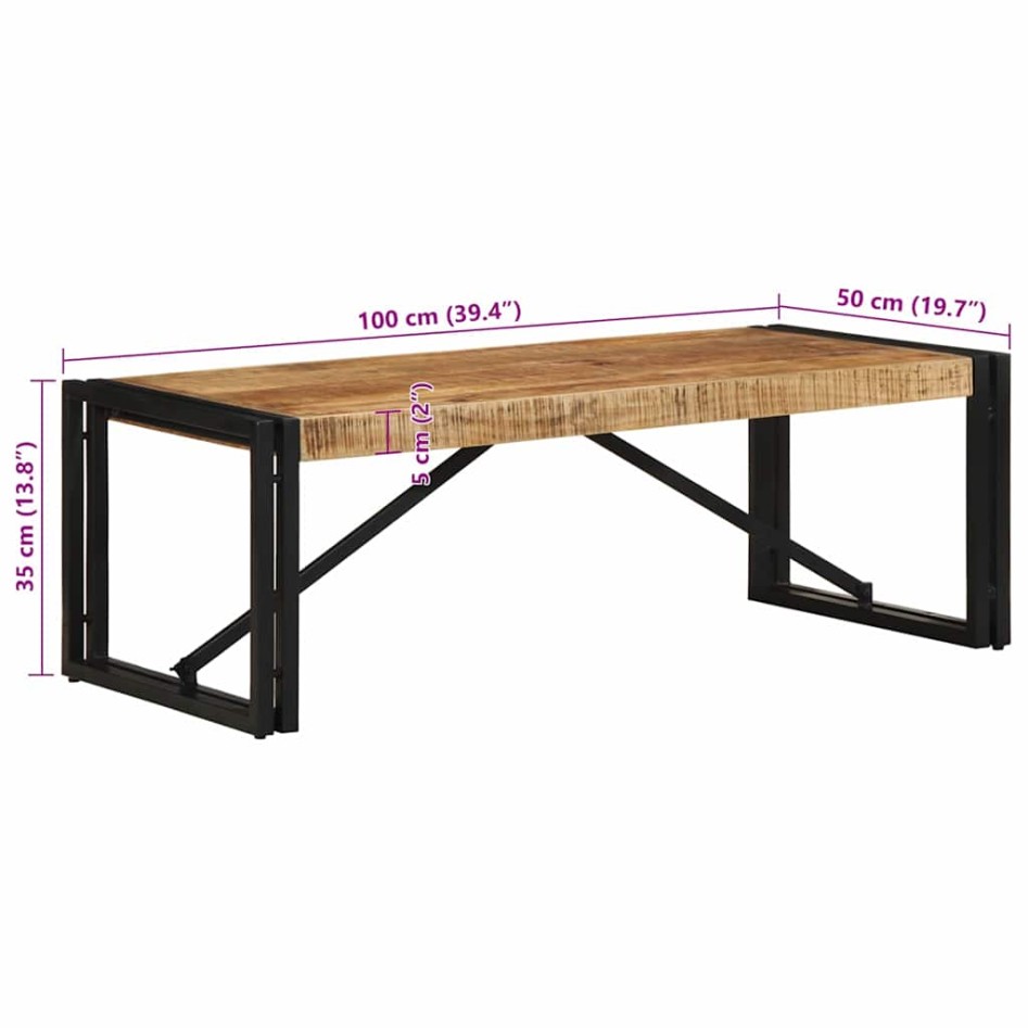 Mesa de centro de madera maciza de mango rugosa 100x50x35