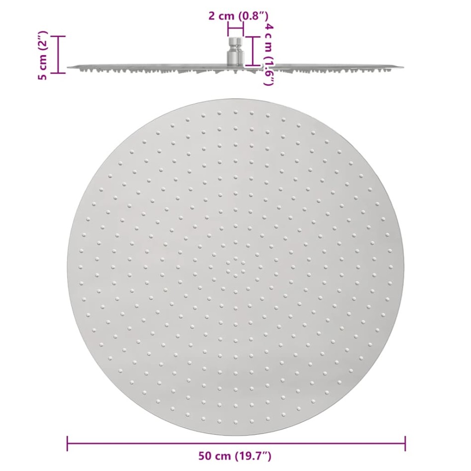 Cabezal ducha redondo efecto lluvia acero inoxidable 304 50