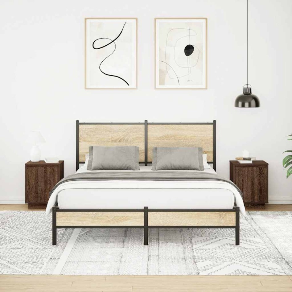 Mesillas de noche con luces LED 2 uds roble marrón 38x34x50