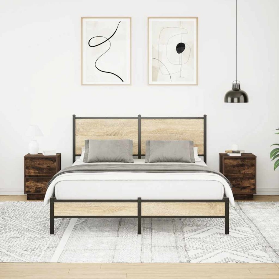 Mesillas de noche con luces LED 2 uds roble ahumado 38x34x50