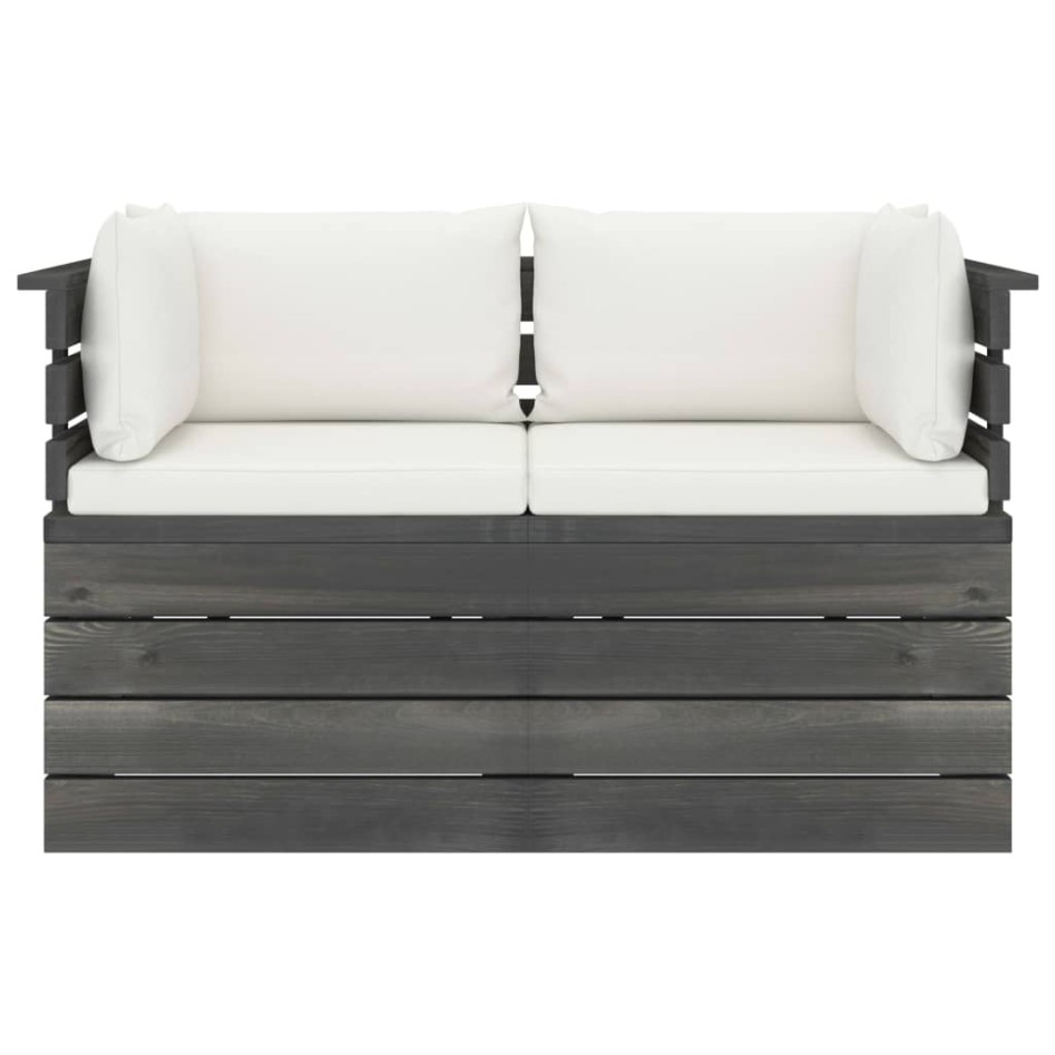 Sofá de palets de jardín 2 plazas y cojines madera maciza