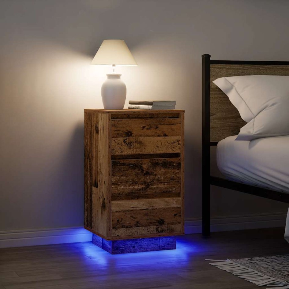 Mesilla de noche con luces LED madera vieja 38x34x65