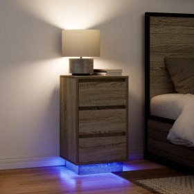 Mesilla de noche con luces LED roble sonoma 38x34x65