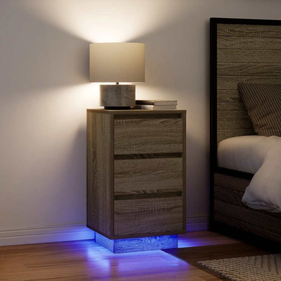 Mesilla de noche con luces LED roble sonoma 38x34x65