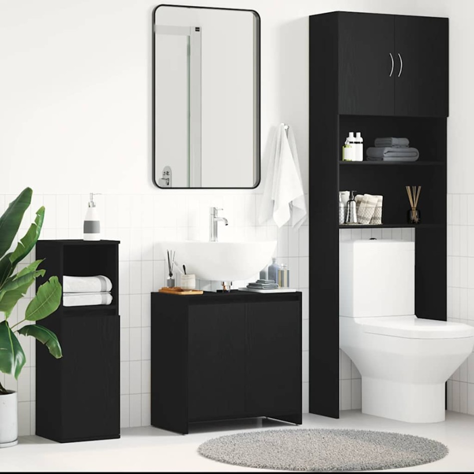 Armario de baño madera contrachapada negro roble 60x33x60