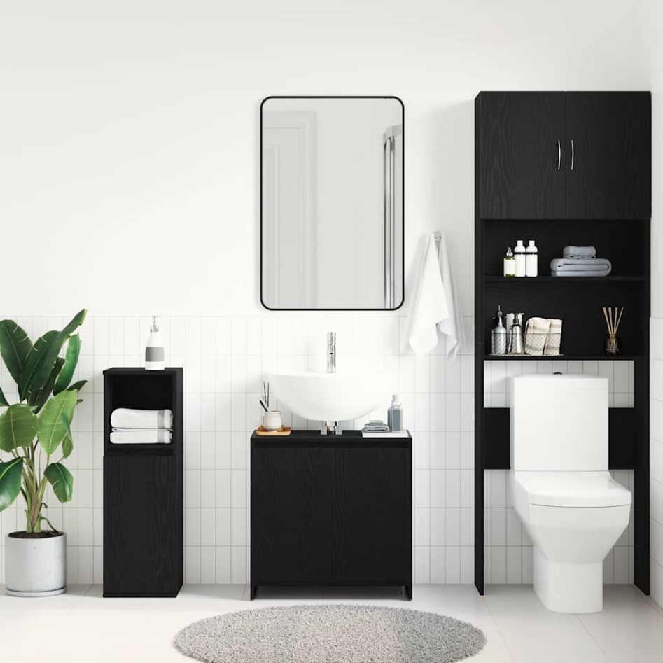 Armario de baño madera contrachapada negro roble 60x33x60