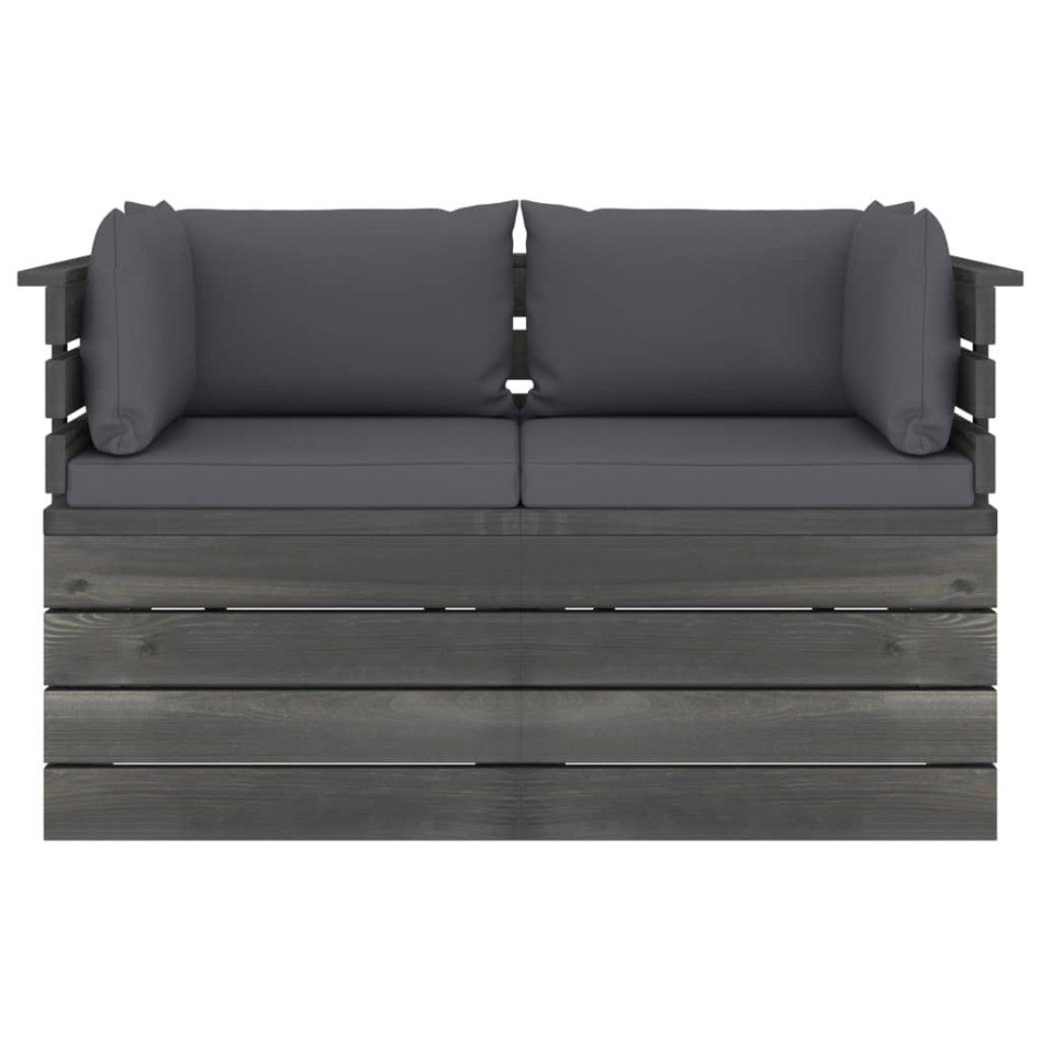 Sofá de palets de jardín 2 plazas y cojines madera maciza