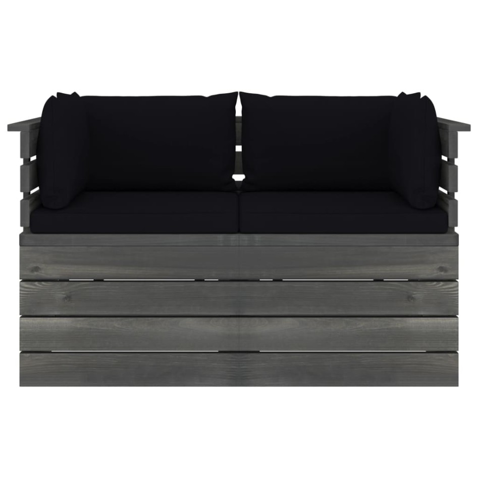 Sofá de palets de jardín 2 plazas y cojines madera maciza