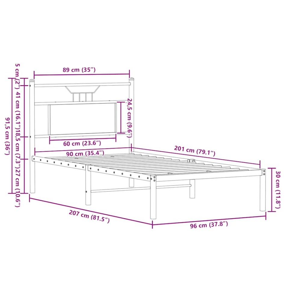 Estructura de cama sin colchón madera roble Sonoma 90x200
