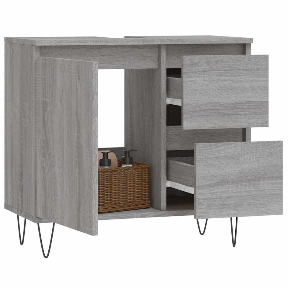Armario de baño madera contrachapada gris Sonoma 65x33x60