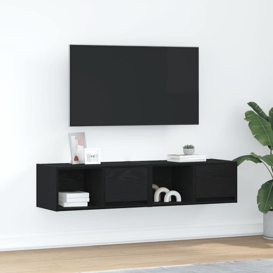 Muebles de TV 2 uds Roble Negro 60x31x25,5 cm Madera