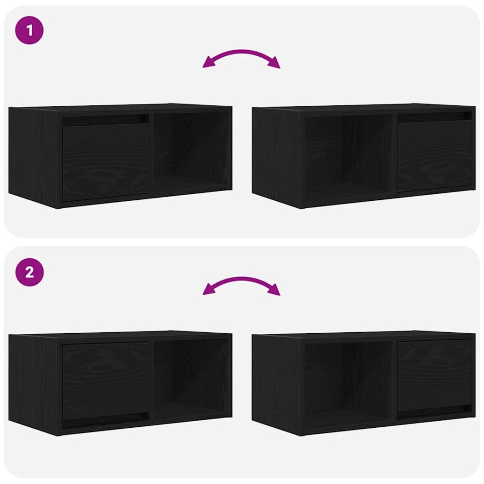 Muebles de TV 2 uds Roble Negro 60x31x25,5 cm Madera