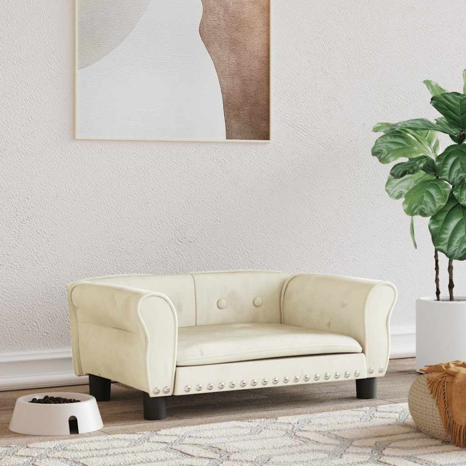 Cama para perros de terciopelo crema 70x45x30