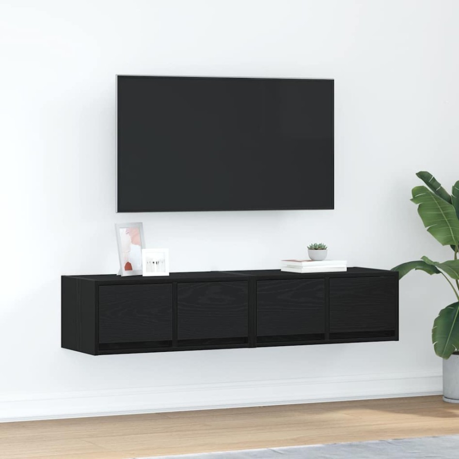 Muebles de TV 2 uds Roble Negro 60x31x25,5 cm Madera