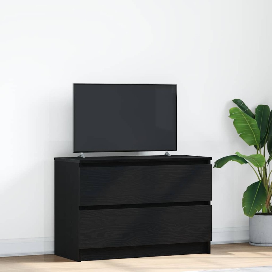 Mueble de TV de madera de ingeniería negro 80x35x54