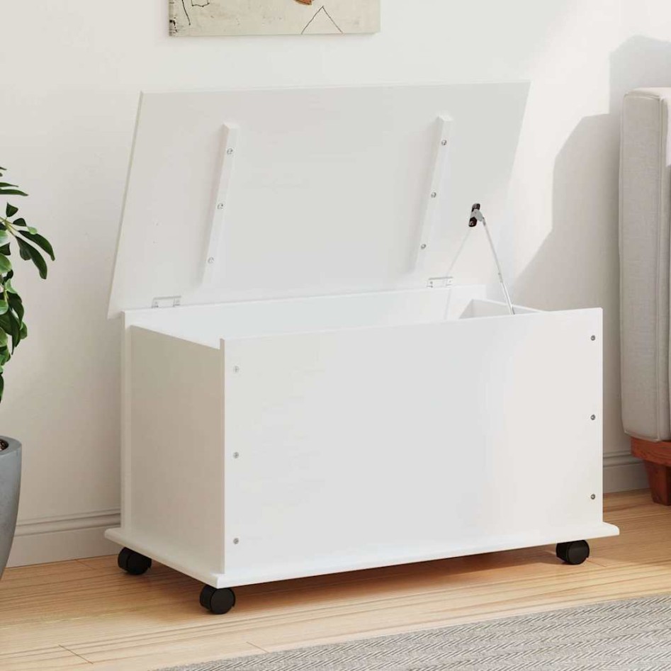 Baúl almacenaje ruedas ALTA madera maciza blanco 73x39,5x43