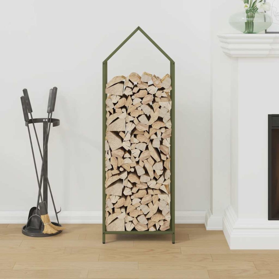 Leñero verde oliva 40x25x120 cm Acero laminado en
