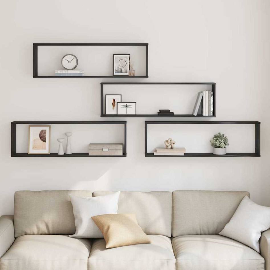 Estantes cúbicos de pared 4 uds roble negro 100x15x30