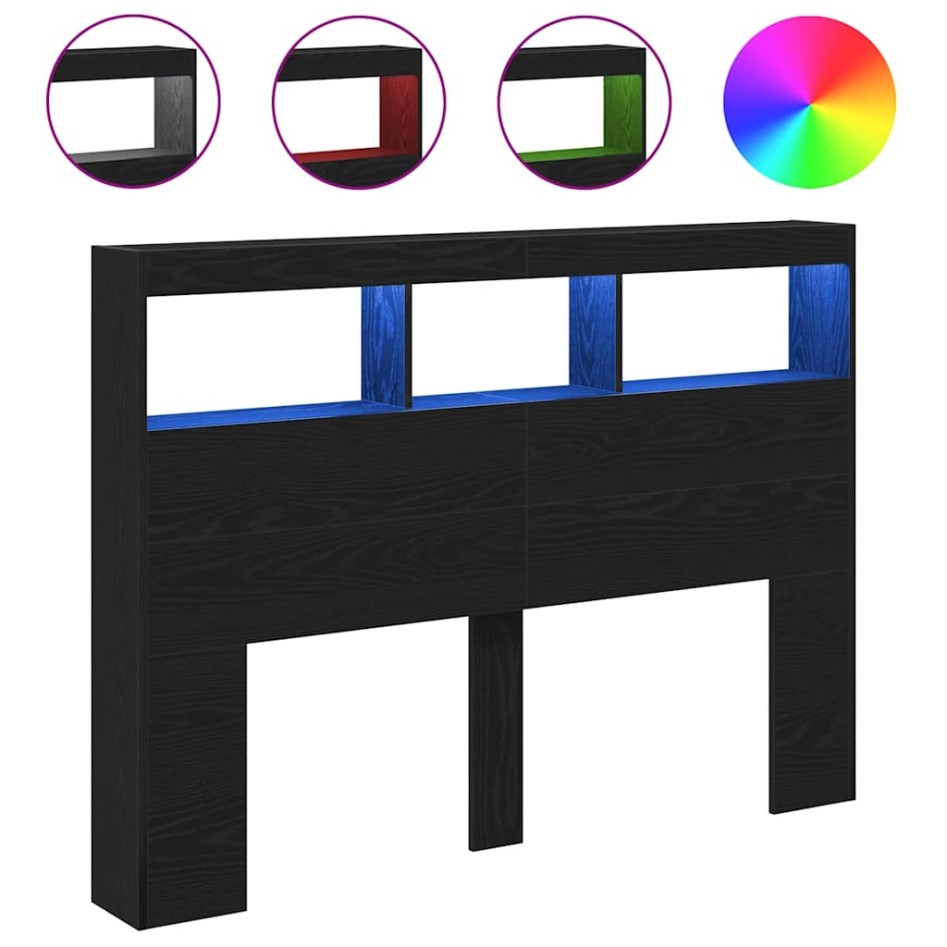 Cabecero de cama con LED roble negro 140x17x102