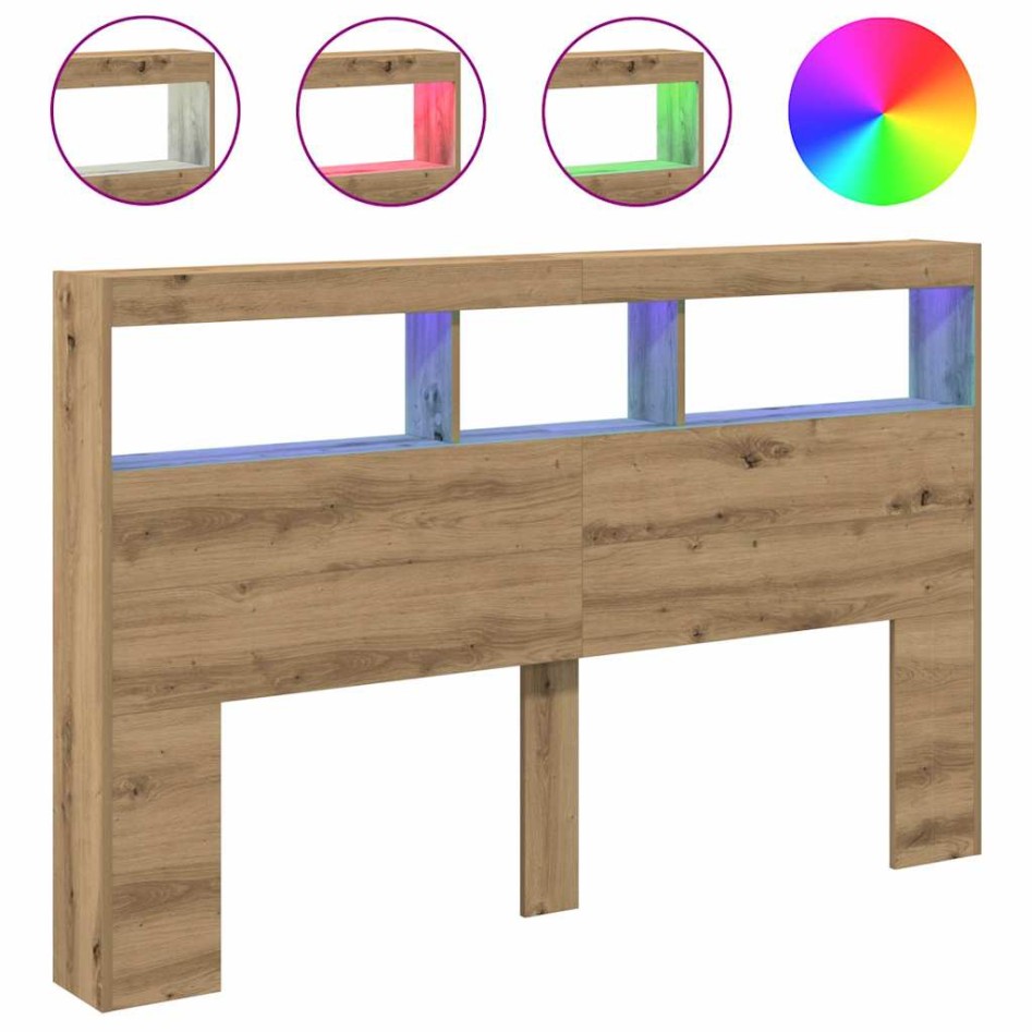 Cabecero de cama con LED roble artesanal 160x17x102