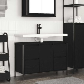Mueble de lavabo con cajones roble negro 90x34,5x60