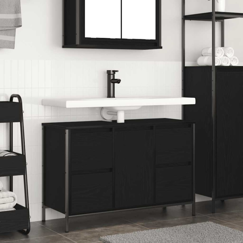 Mueble de lavabo con cajones roble negro 90x34,5x60