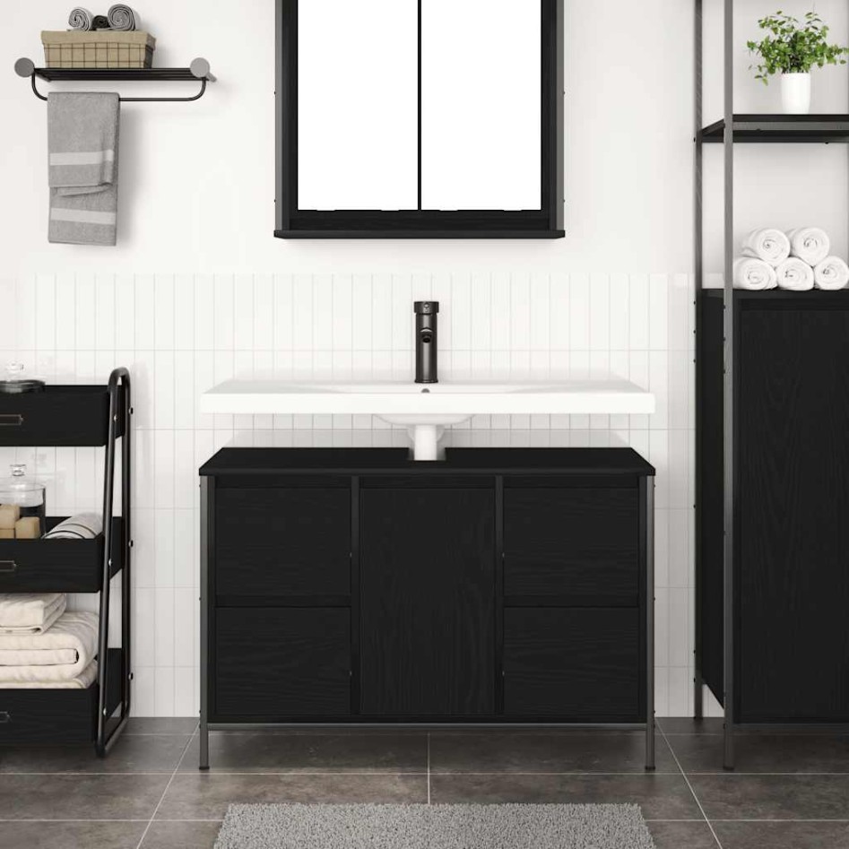 Mueble de lavabo con cajones roble negro 90x34,5x60
