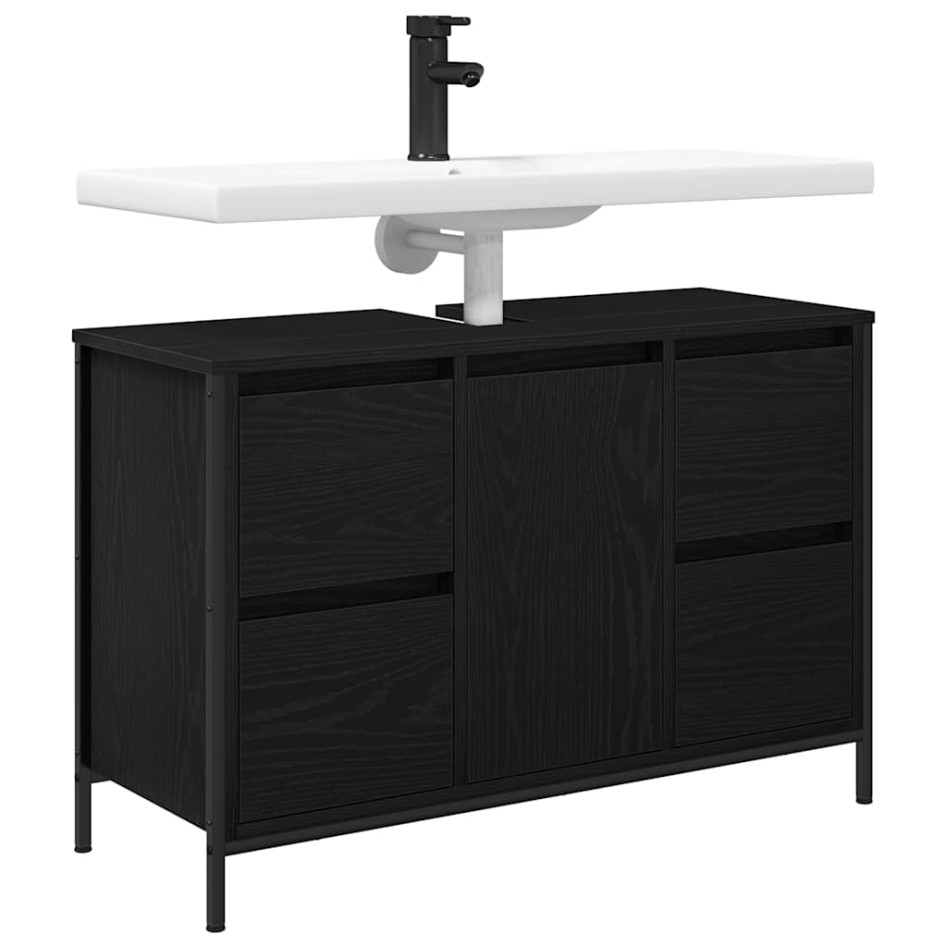 Mueble de lavabo con cajones roble negro 90x34,5x60