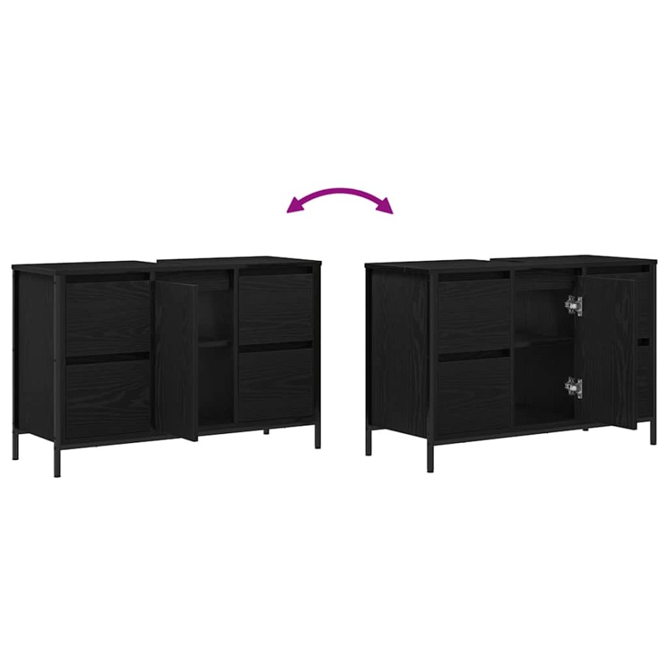 Mueble de lavabo con cajones roble negro 90x34,5x60