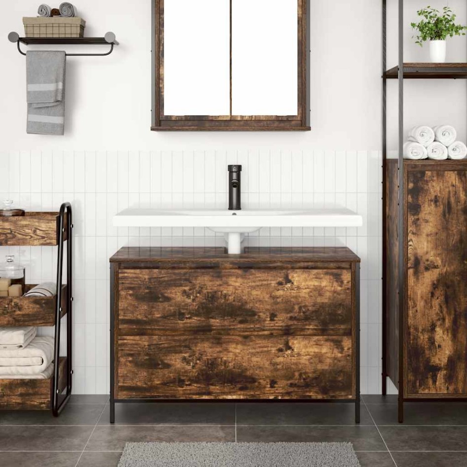 Mueble de baño con lavabo y cajones roble ahumado 90x34,5x60