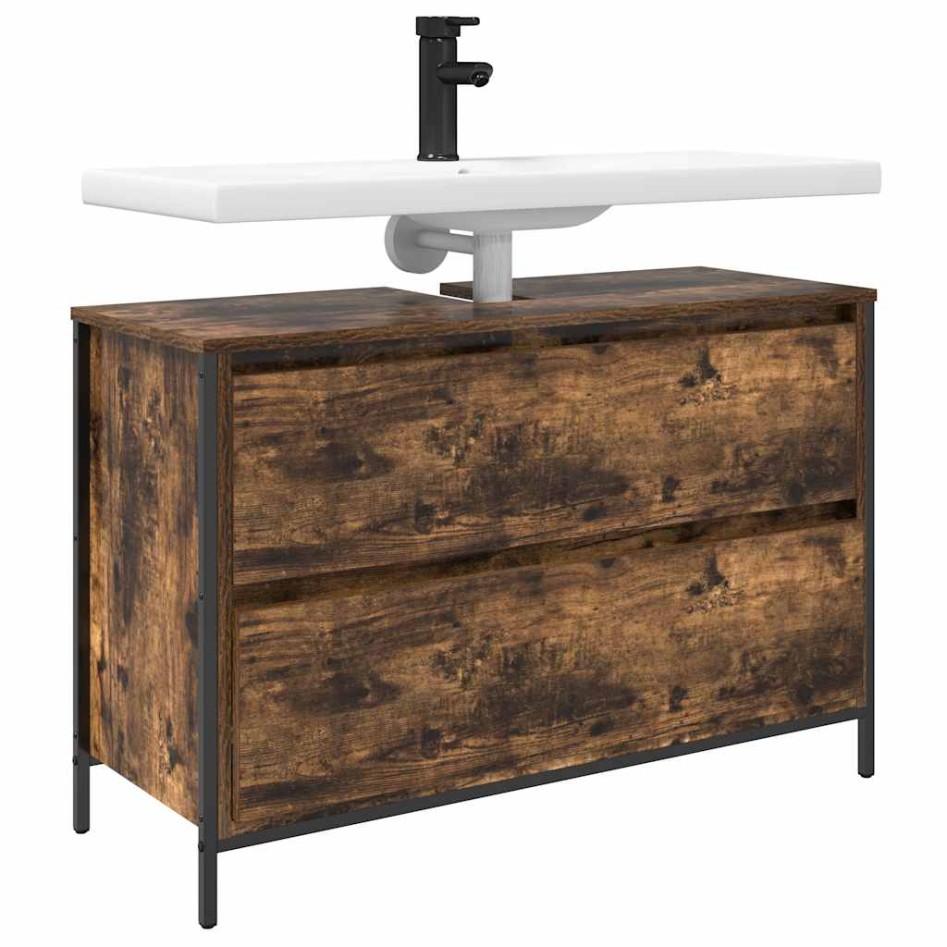 Mueble de baño con lavabo y cajones roble ahumado 90x34,5x60