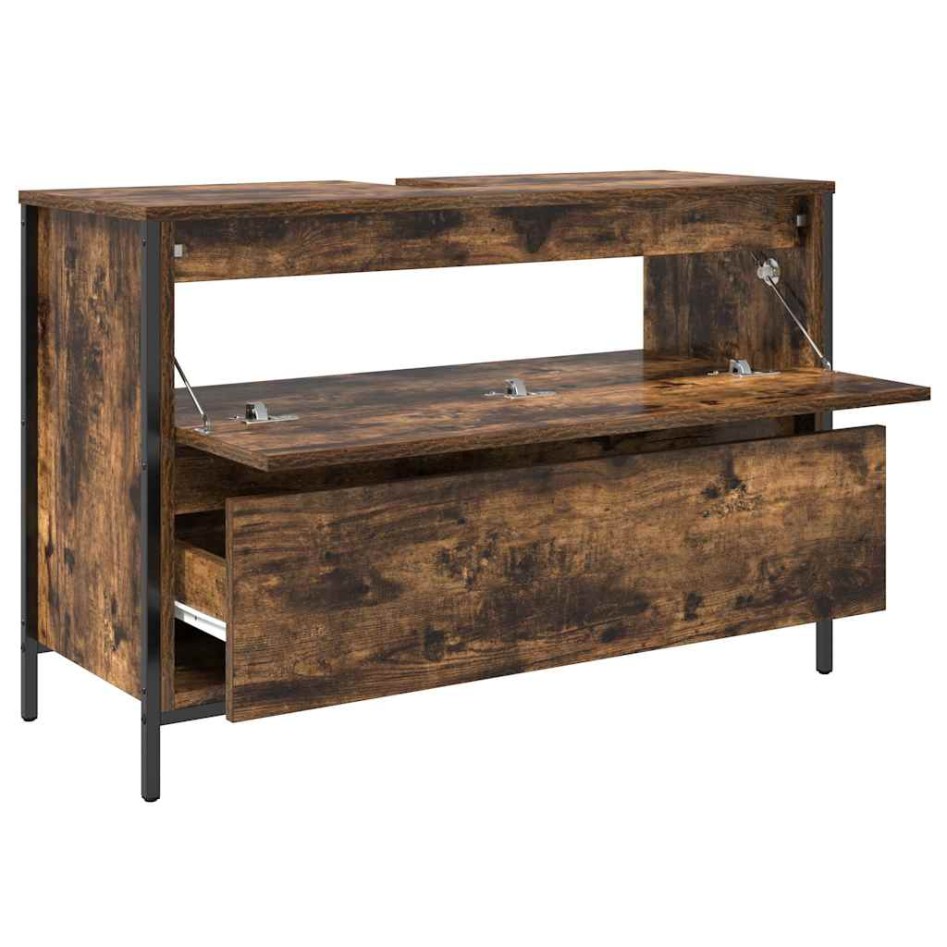 Mueble de baño con lavabo y cajones roble ahumado 90x34,5x60