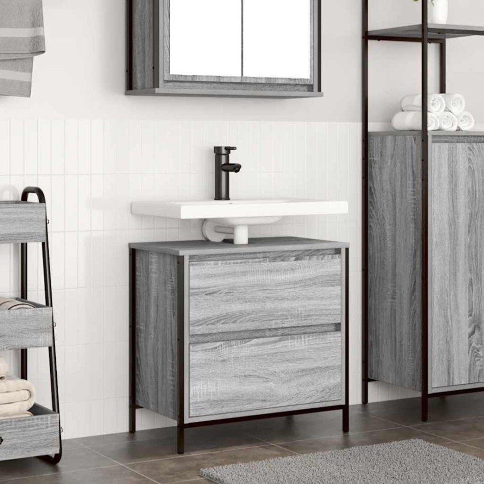 Mueble de baño con lavabo y cajones gris Sonoma 60x34,5x60