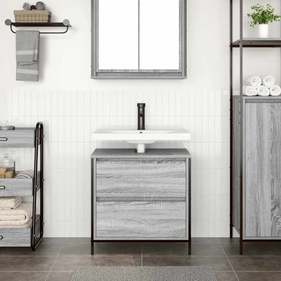 Mueble de baño con lavabo y cajones gris Sonoma 60x34,5x60
