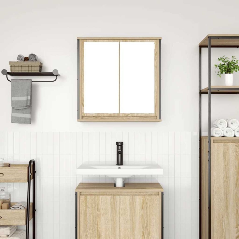 Mueble de baño de pared con espejo roble Sonoma 60x21x60