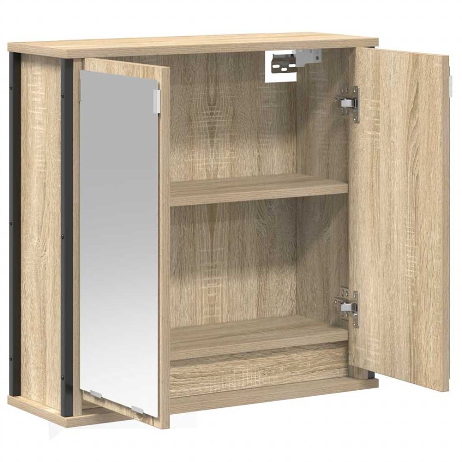 Mueble de baño de pared con espejo roble Sonoma 60x21x60